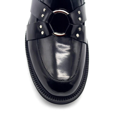 Men's Slip On Genuine Leather Metal Buckle Thick Platform Shoes - SolaceConnect.com