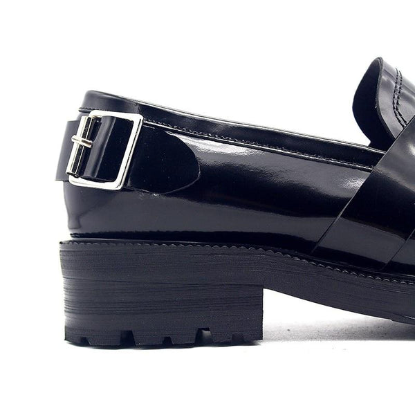 Men's Slip On Genuine Leather Metal Buckle Thick Platform Shoes - SolaceConnect.com