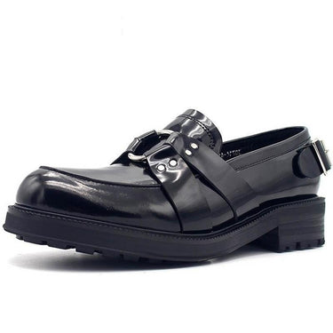 Men's Slip On Genuine Leather Metal Buckle Thick Platform Shoes  -  GeraldBlack.com