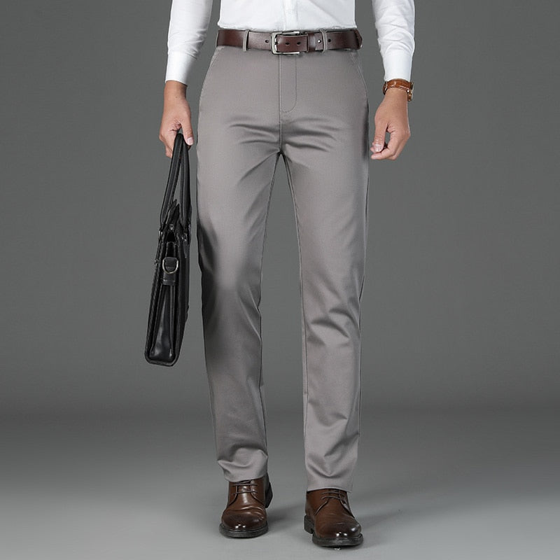 Men's Smart Fashion Cotton Elasticity Straight Business Casual Pants  -  GeraldBlack.com