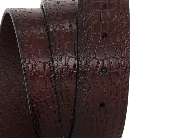 Men's Smooth Genuine Cowskin Leather Striped Strap Belt without Buckle - SolaceConnect.com