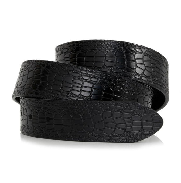 Men's Smooth Genuine Cowskin Leather Striped Strap Belt without Buckle - SolaceConnect.com