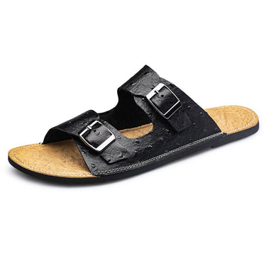 Men's Soft Cork Two Buckle Genuine Leather Mule Clogs Slippers  -  GeraldBlack.com
