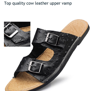 Men's Soft Cork Two Buckle Genuine Leather Mule Clogs Slippers  -  GeraldBlack.com