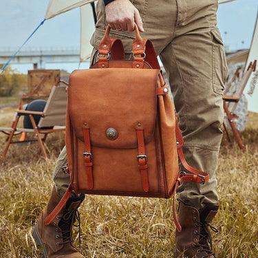 Men's Soft First Layer Cowhide Genuine Leather Shoulder Backpack  -  GeraldBlack.com
