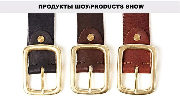 Solid Mens Genuine Leather Belts with Brass Pin Buckle Metal Belt for Men Jeans Accessories 3.8cm - SolaceConnect.com
