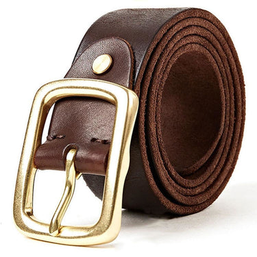 Men's Solid 3.8cm Width Genuine Leather Brass Metal Pin Buckle Belt  -  GeraldBlack.com