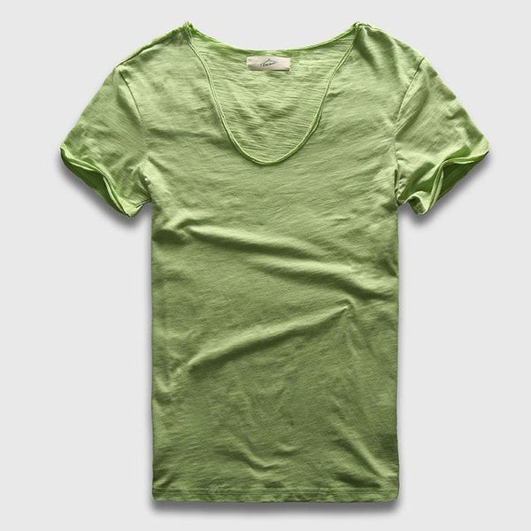 Men's Solid Cotton V Neck Slim Fit Short Sleeve Basic T-Shirt Top Tees - SolaceConnect.com