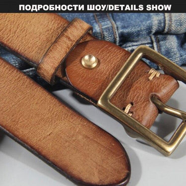 Solid Mens Solid Cowhide Leather Belts Brass Pin Buckle Metal Belt for Men Jeans Accessories 3.8cm - SolaceConnect.com