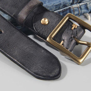 Solid Mens Solid Cowhide Leather Belts Brass Pin Buckle Metal Belt for Men Jeans Accessories 3.8cm - SolaceConnect.com