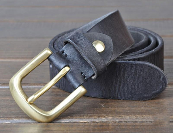 100% Pure Cow Cowhide Leather Belts Solid Brass Pin Buckle Metal Belt Retro Styles Accessories for - SolaceConnect.com
