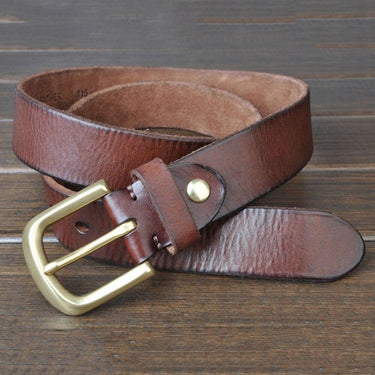 Men's Solid Cowhide Leather Brass Metal Pin Buckle Belt Dress Accessories  -  GeraldBlack.com