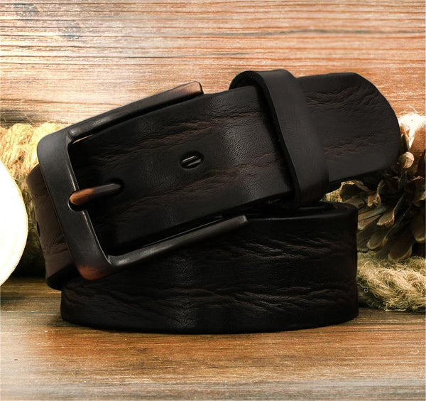 Men's Solid Genuine Leather Pin Buckle Wide Strap Business Belt - SolaceConnect.com