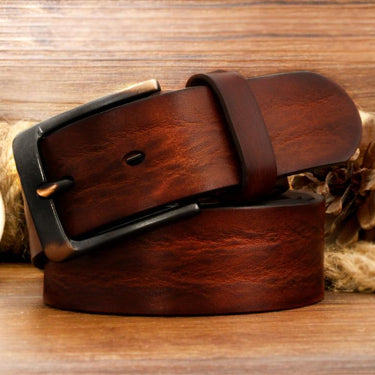 Men's Solid Genuine Leather Pin Buckle Wide Strap Business Belt  -  GeraldBlack.com
