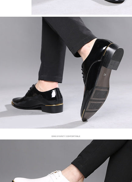 Men's Solid Patent Leather Pointed-Toe Office Wedding Oxford Dress Shoes  -  GeraldBlack.com