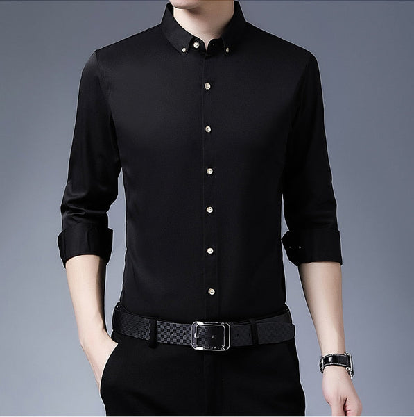 Men's solid vintage shirts clothing korean fashion long sleeve luxury dress casual clothes jersey  -  GeraldBlack.com