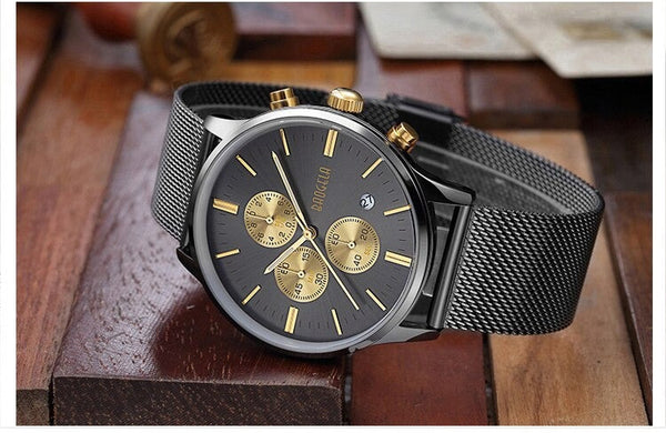 Men's Sports Fashion Stainless Steel Mesh Band Watches with Auto Date  -  GeraldBlack.com
