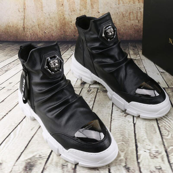 Men's Spring Autumn Casual High Leather Boots Microfiber Shoes A93  -  GeraldBlack.com