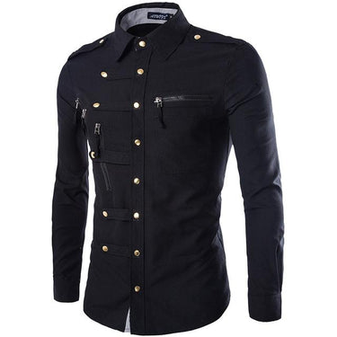 Men's Spring Autumn Long Sleeve Slim Fit Cargo Shirt with Epaulet Pocket - SolaceConnect.com