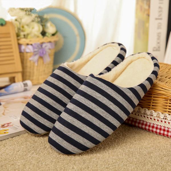 Men's Spring Cotton Striped Soft Sole Plush Home Warm Indoor Slippers - SolaceConnect.com