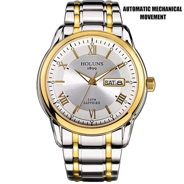 Men's Stainless Steel Automatic Luxury 5ATM Waterproof Luminous Watch - SolaceConnect.com