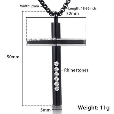Men's Stainless Steel Box Chain Necklace with CZ Rhinestone Cross Pendant - SolaceConnect.com
