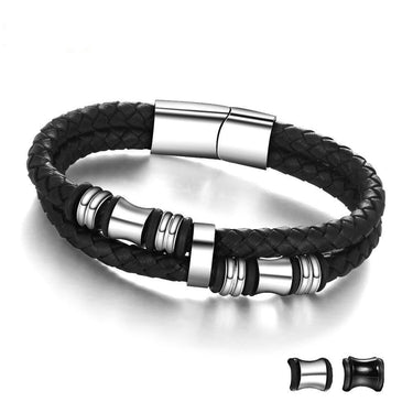 Men's Stainless Steel Genuine Leather Bracelets Bangles 185mm 200mm 215mm - SolaceConnect.com