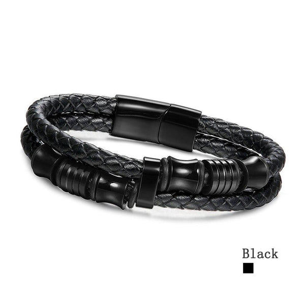 Men's Stainless Steel Genuine Leather Bracelets Bangles 185mm 200mm 215mm - SolaceConnect.com