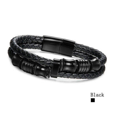 Men's Stainless Steel Genuine Leather Bracelets Bangles 185mm 200mm 215mm  -  GeraldBlack.com