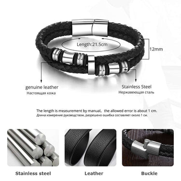 Men's Stainless Steel Genuine Leather Bracelets Bangles 185mm 200mm 215mm  -  GeraldBlack.com