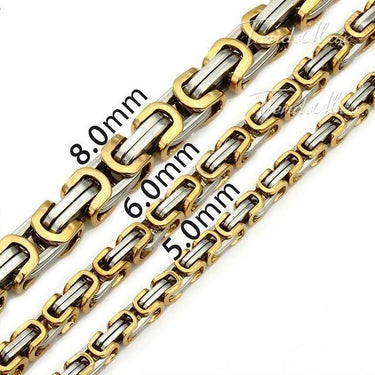 Men's Stainless Steel Gold Black Silver Byzantine Box Chain Necklace - SolaceConnect.com