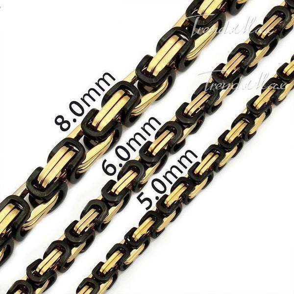Men's Stainless Steel Gold Black Silver Byzantine Box Chain Necklace - SolaceConnect.com