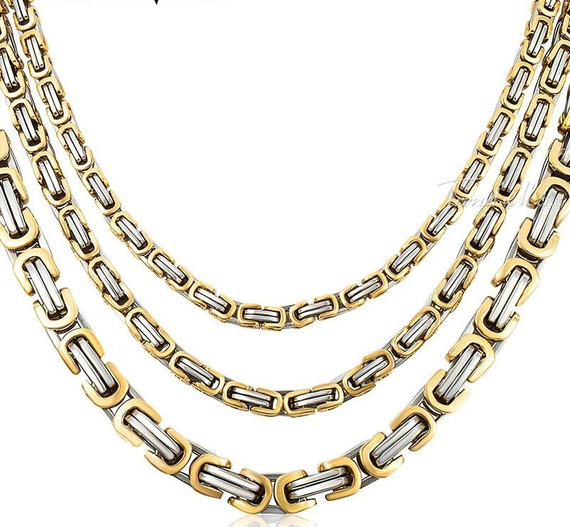 Men's Stainless Steel Gold Black Silver Byzantine Box Chain Necklace  -  GeraldBlack.com