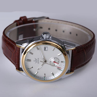 Men's Stainless Steel Leather 4 Hands Mechanical Bezel Wristwatches - SolaceConnect.com