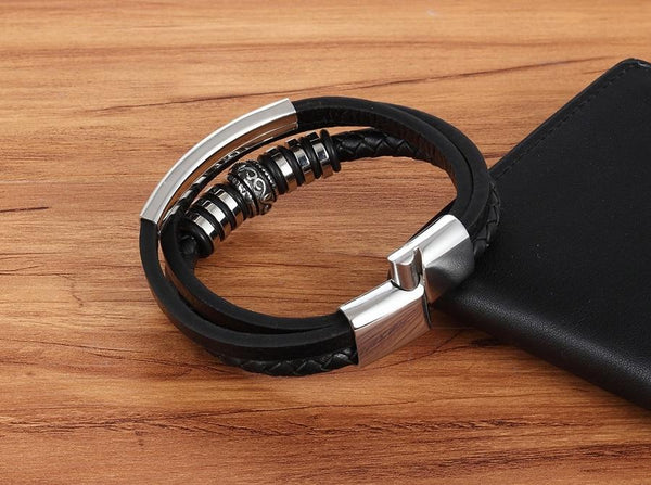 Men's Stainless Steel Leather Geometrically Irregular Graphics Bracelet - SolaceConnect.com