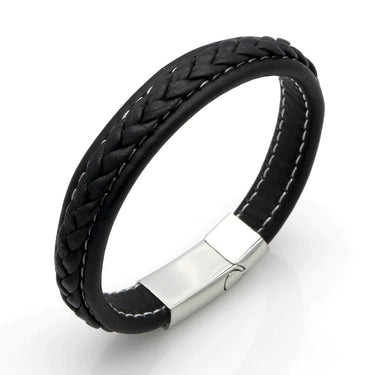 Men's Stainless Steel Leather Magnetic Buckle Punk Style Bracelet - SolaceConnect.com