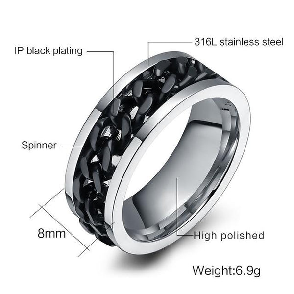 Men's Stainless Steel Punk Accessories Chain Spinner Rock Fashion Ring - SolaceConnect.com