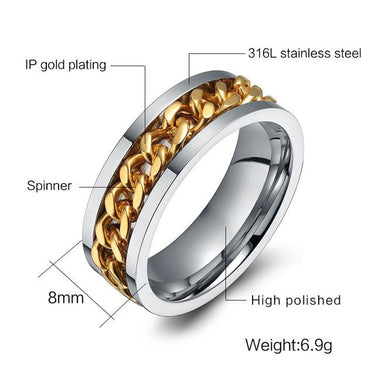 Men's Stainless Steel Punk Accessories Chain Spinner Rock Fashion Ring - SolaceConnect.com
