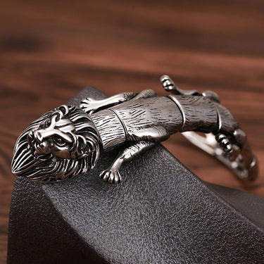 Men's Stainless Steel Punk Animal Lion Charm Bracelet Bangle - SolaceConnect.com