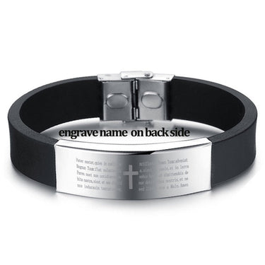 Men's Stainless Steel Silicone Prong Setting Cross Charm Bracelet  -  GeraldBlack.com
