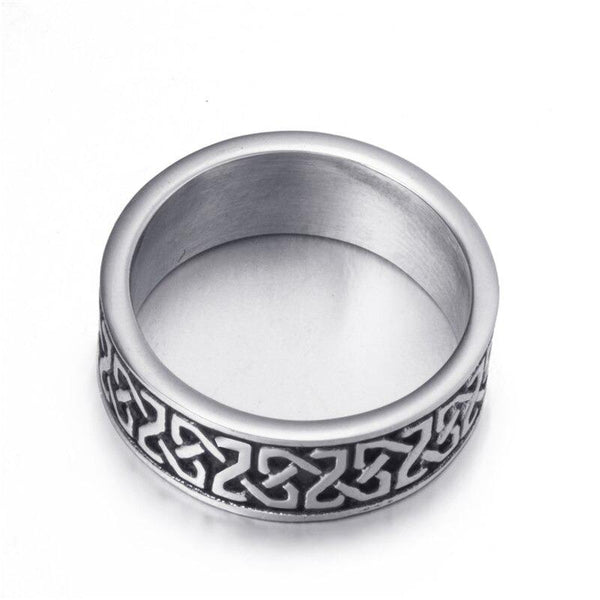 Men's Stainless Steel Silver Black Biker Ring with Celtic Knot Design - SolaceConnect.com