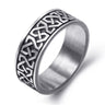Men's Stainless Steel Silver Black Biker Ring with Celtic Knot Design - SolaceConnect.com