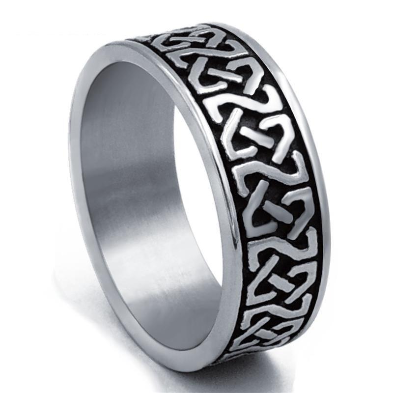 Men's Stainless Steel Silver Black Biker Ring with Celtic Knot Design  -  GeraldBlack.com