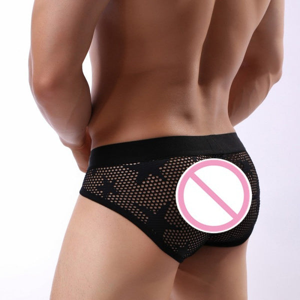 Men's Star Mesh Underwear Briefs with U Pouch and Printed Pattern - SolaceConnect.com