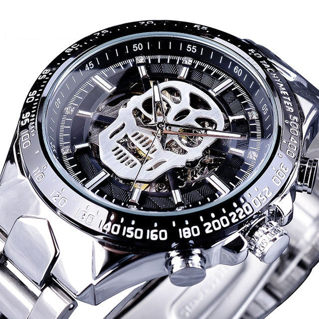 Bone Watch Men's Steampunk Skull Bone Automatic Mechanical Stainless Steel Watch ...