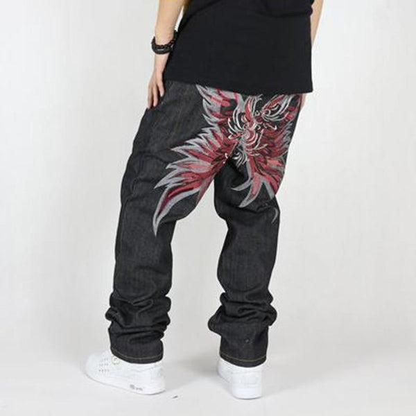 Men's Street Style Loose Jeans Plus Size Embroidery Hip Hop Pants - SolaceConnect.com