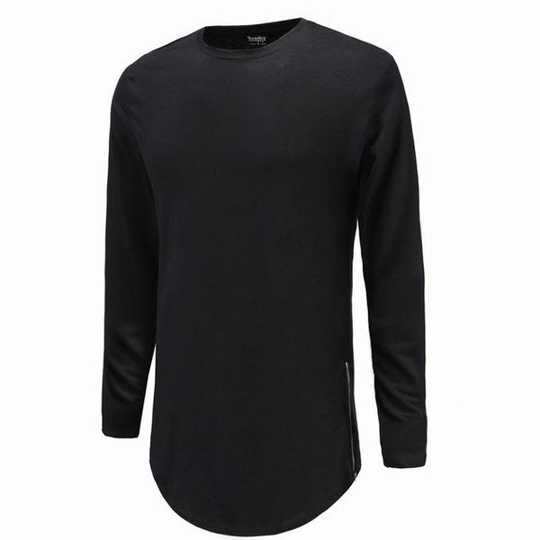 Men's Street Wear Extend Swag Side Zip Super Longline Long Sleeve T-Shirt - SolaceConnect.com