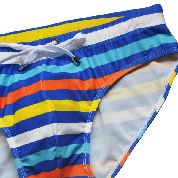 Men's Striped Brief Trunk Swimwear with Rope for Beach Surfing Lashing - SolaceConnect.com