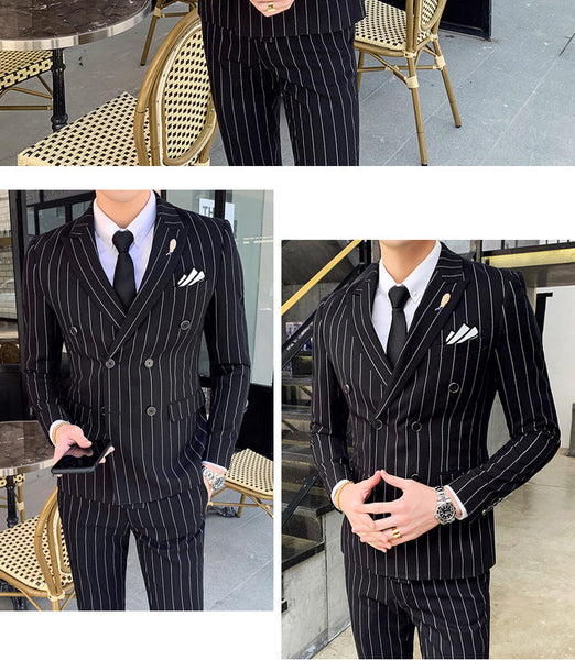 Men's Striped Wedding Business Casual Tuxedo Slim Suit 2 Piece Set  -  GeraldBlack.com