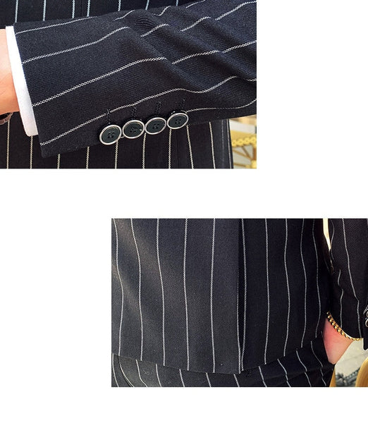 Men's Striped Wedding Business Casual Tuxedo Slim Suit 2 Piece Set  -  GeraldBlack.com